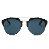 COROLLA | CA15 - Half Frame Mirrored Lens Horned Rim Sunglasses Circle