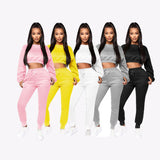 Women Clothing Wholesale Long Sleeve Clothes Women Solid Color Sets Thick Tracksuit Women Crop Top 2 Piece Sweat Pants Set