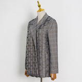 TWOTWINSTYLE Casual Plaid Blazer for Women Notched Long Sleeve Korean Ruched Loose Blazers Female Fashion New Clothing 2022