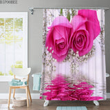 Flowers Prints Bath Screen Curtains With Hooks High Quality Polyester Shower CurtainToilet Cover Mat Non-Slip Bath Rug Set