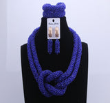 Chunky Women Royal Blue African Beads Bridal Jewelry Sets for Wedding Nigerian Beads Necklace Earrings Bracelet Set of Jewelry
