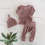 3pcs Infant Newborn Baby Cute Clothes Sets Girls Boys Autumn Warm Harem Pants Waffle Ribbed Solid Unisex Bodysuits+elastic Pants