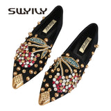 SWYIYV Woman Flats Shoes Rhinestone Cherry Spring