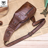BULLCAPTAIN  Leather Messenger Bags Men's Casual Bag for Men Chest Bag Brand Designer Multi-Function Headphone Jack Chest Pack