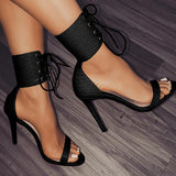 High Quality Heeled Fancy Sexy Tacones Altos Women Designer Wedding Shoe 43 Big Size Black Sequins Ladies High Heel Sandals