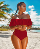 Ladies Off Shoulder Summer Sexy Swimsuit 2 Piece Sets Women Plus Size Swimwear Swimsuit Off Shoulder Sexy Swimwear