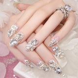 24Pcs Luxe Shining Rhinestone False Square Transparent Nails with Fake Art