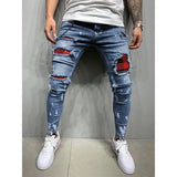 Wholesale 2020 Slim-Fit Ripped Holes New Men's Painted Paint Jeans Patch Beggar Little Feet Pants Jumbo Size S-3xl