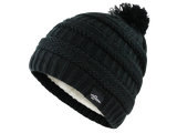 Fear0 NJ Warmest Plush Insulated Black/Gray/White Knit Cable Pom-Pom Beanie Hat