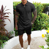 QC542 - New Custom Logo Cotton Short Sleeve Polo Shirt and Shorts Set Mens