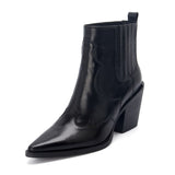 Pointed Toe Mid Heel Leather Boots for Women