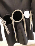 Women Blazer Irregular Diamond Hollow Out Black Blazers and Jackets Asymmetry Drawstring Vintage Suit Coats