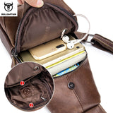 BULLCAPTAIN  Leather Messenger Bags Men's Casual Bag for Men Chest Bag Brand Designer Multi-Function Headphone Jack Chest Pack