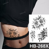 Tattoo Sticker Flower Big Body Art Waterproof Temporary Sexy Thigh Tattoos for Woman Tattoo Fake Water Black Sketch Line Sleeve