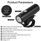 WEST BIKING 2000mAh 350LM Bike Light Waterproof Anti-Glare MTB Bicycle Lamp USB Rechargeable LED Cycling Headlight Taillight
