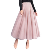 Fashion Solid Saias Mujer Long Maxi Pleated Midi High Waist