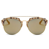 COROLLA | CA15 - Half Frame Mirrored Lens Horned Rim Sunglasses Circle