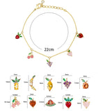 HOT 18k Real Gold Plated Colorful Zircon Cherry Peach Tropical Fruit Anklet for Women