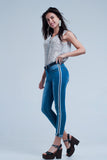 Denim Jeans With Crinkled Legs and Side Stripe