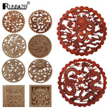 Chinese Dragon and Phoenix Mascot Unpainted Retro Line Wood Decals