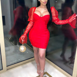 Club Dress Mesh Flare Sleeve Backless Mini Dress Strapless Black Long Sleeve Low Cut Solid Color See Through Women Dress