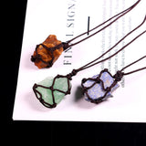 Natural Crystal Quartz Necklace Pocket Pendant with Weave Rope Net