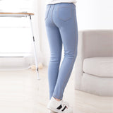 SheeCute New Spring Summer Fashion Girls Pencil Knit Imitation Denim Fabric Jeans