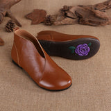 V Neck Concise Monk Shoes Women's Genuine Leather Ankle Boots Slip on