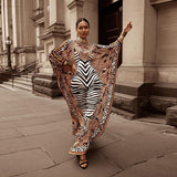 2022 African Print Boubou Free Size Women Chiffon Long Dress Batwing Sleeve Fashion Abaya for Women