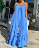 2021 New Loose Jumpsuits for Women Blue Spaghetti Strap Flare Pants Fashion High Street Wear Clothes Long Romper Jumpsuit Women