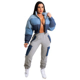 KX-G0430 in Stock Stand Women's Bomber Jacket Coat Patchwork Gradient Puffer Bomber Jacket Zip Up Women Jacket Winter
