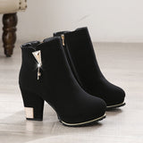 2020 New Ankle Boots Women Platform High Heels Female Side Zipper Short Boot Casual Ladies Velvet Warm Rhinestone Botas Mujer