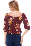 Floral Print Rouched Chest Tie Front Peplum Long Sleeve Peasant Top