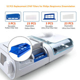 52 PCS Filters Kit for Respironics-Dreamstation Include 6 Reusable Filter Slot+23 Foam Pro-Filters +23 Ultra-Fine Filter