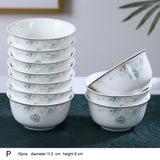 10pcs/Set Chinese Dining Room Ceramic Tableware  4.5*inch Deep Jingdezhen Bone China Porcelain Dinnerware Rice Bowl Ceramic Bowl