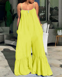 2021 New Loose Jumpsuits for Women Blue Spaghetti Strap Flare Pants Fashion High Street Wear Clothes Long Romper Jumpsuit Women