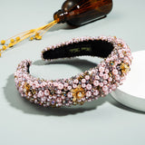 Baroque Hand Made Pearl Beading Gemstone Headband for Women