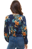 Floral Print Surplice Smock Back Long Sleeve Top