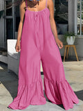 2021 New Loose Jumpsuits for Women Blue Spaghetti Strap Flare Pants Fashion High Street Wear Clothes Long Romper Jumpsuit Women