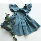 Korean Style Summer Infant Girls Dress Flying Sleeve Cotton Linen
