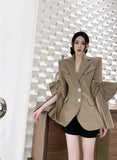 Women Blazer Temperament Suit Blazer Bow Pleated Ladies Blazer Coat Irregular Women's Suit Jacket