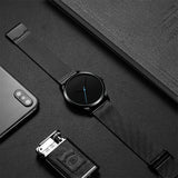 Relogio Masculino CRRJU Watch for Men Black Big Dial Casual Quartz Watches Unique Simple Sport Watches Mesh Waterproof Watch