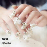 24Pcs Luxe Shining Rhinestone False Square Transparent Nails with Fake Art
