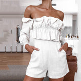 Cotton Blue Square Collar Short Rompers