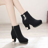 2020 New Ankle Boots Women Platform High Heels Female Side Zipper Short Boot Casual Ladies Velvet Warm Rhinestone Botas Mujer