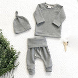 3pcs Infant Newborn Baby Cute Clothes Sets Girls Boys Autumn Warm Harem Pants Waffle Ribbed Solid Unisex Bodysuits+elastic Pants