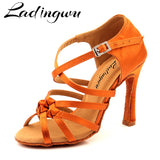 Ladingwu Bronze Silk Satin Latin Dance Shoes