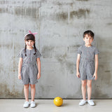 Dark Blue & White Gingham Button-Front Romper