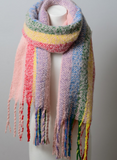 Super Soft Pink Rainbow Large Tassel Scarf