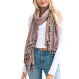 Boho Multi-Color Tassel Trim Rose Gold Scarf